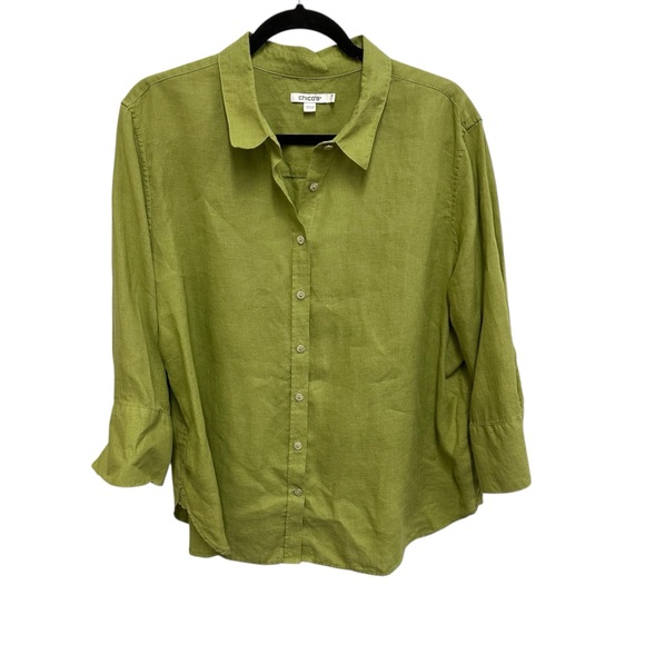 Chico's Tops - Chico’s 100% linen green button down blouse with mother of pearl buttons Size 18
